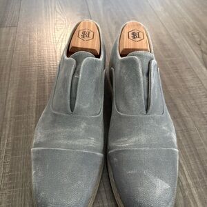 John Varvatos Gray Suede Loafers with Elastic Panels